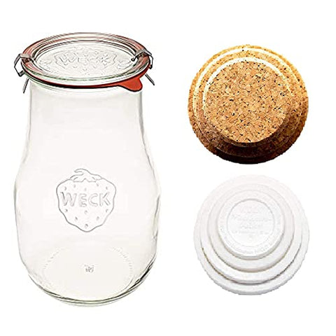 ¾ L Mold Jar, w/ glass lid, ring & 2 clamps, 28.7oz;
Large Cork Lid;
Large Keep-Fresh Covers