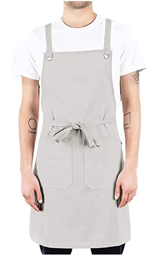 Caldo Crossback Kitchen Apron for Cooking - Mens and Womens Professional Chef or Server Bib Apron - Adjustable Crossback Style - Rustic- Midweight Cotton (Bone)…