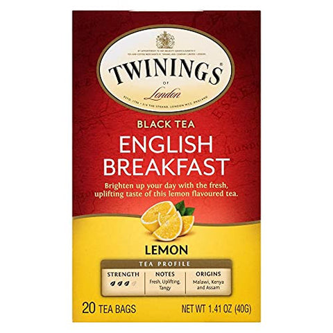 Twinings Of London English Breakfast Lemon Teabags, 20 Count