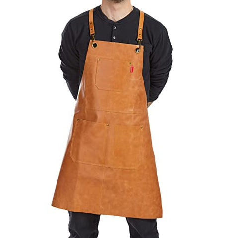 Caldo Leather Apron, top grain genuine leather, with full piece leather straps